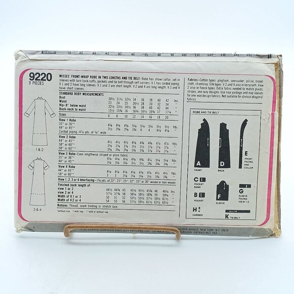 Simplicity 9220 Vintage Sewing Pattern 18 20 Misses Robe & Belt 1979 Classic - Picture 2 of 2